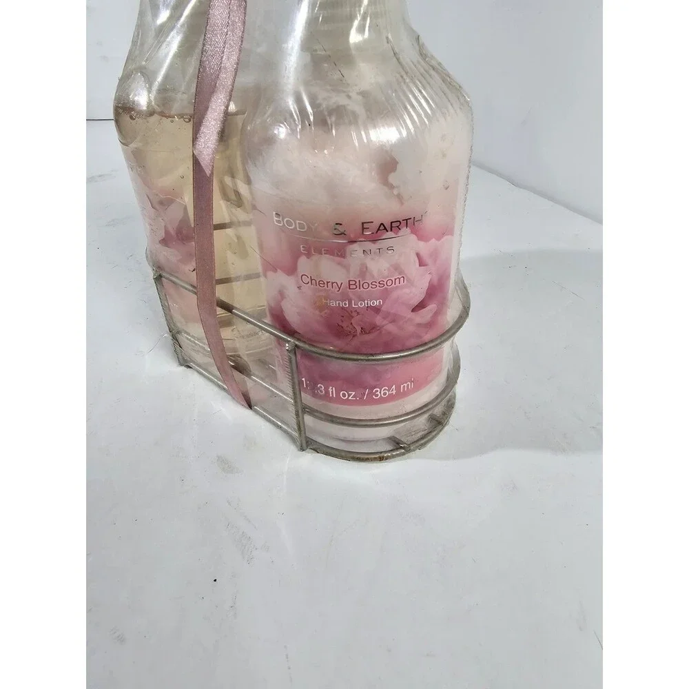 Body And Earth Elements Wire Caddy Set Cherry Blossom Hand Soap Lotion